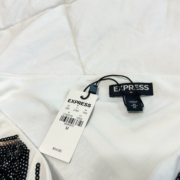 SOLD NWT Express Black White Gold Sequin Mini Skirt Size M Geometric Party Skirt - Picture 4 of 5